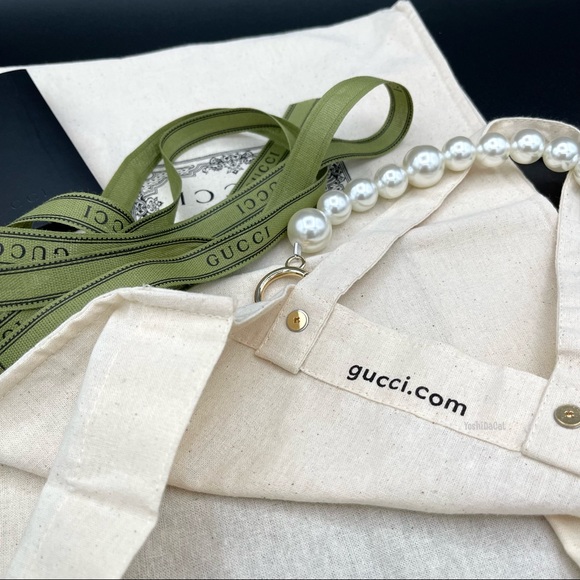 🆕 Gucci Canvas Shopping Tote Bag w/Accent Handle & Ribbon, New Handbag Purse - Picture 11 of 13